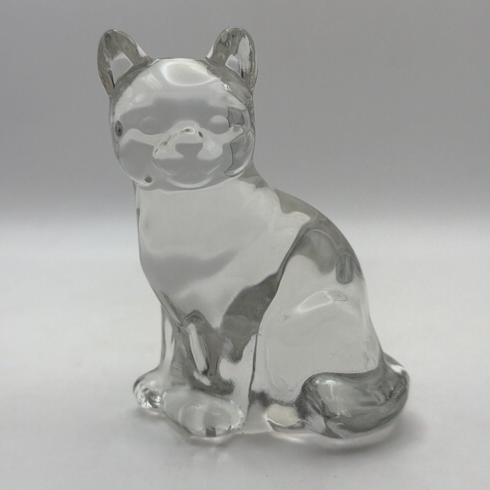 Fenton Cat Art Glass Clear Sitting Kitty Figurine 4" W/ Stamp Vintage